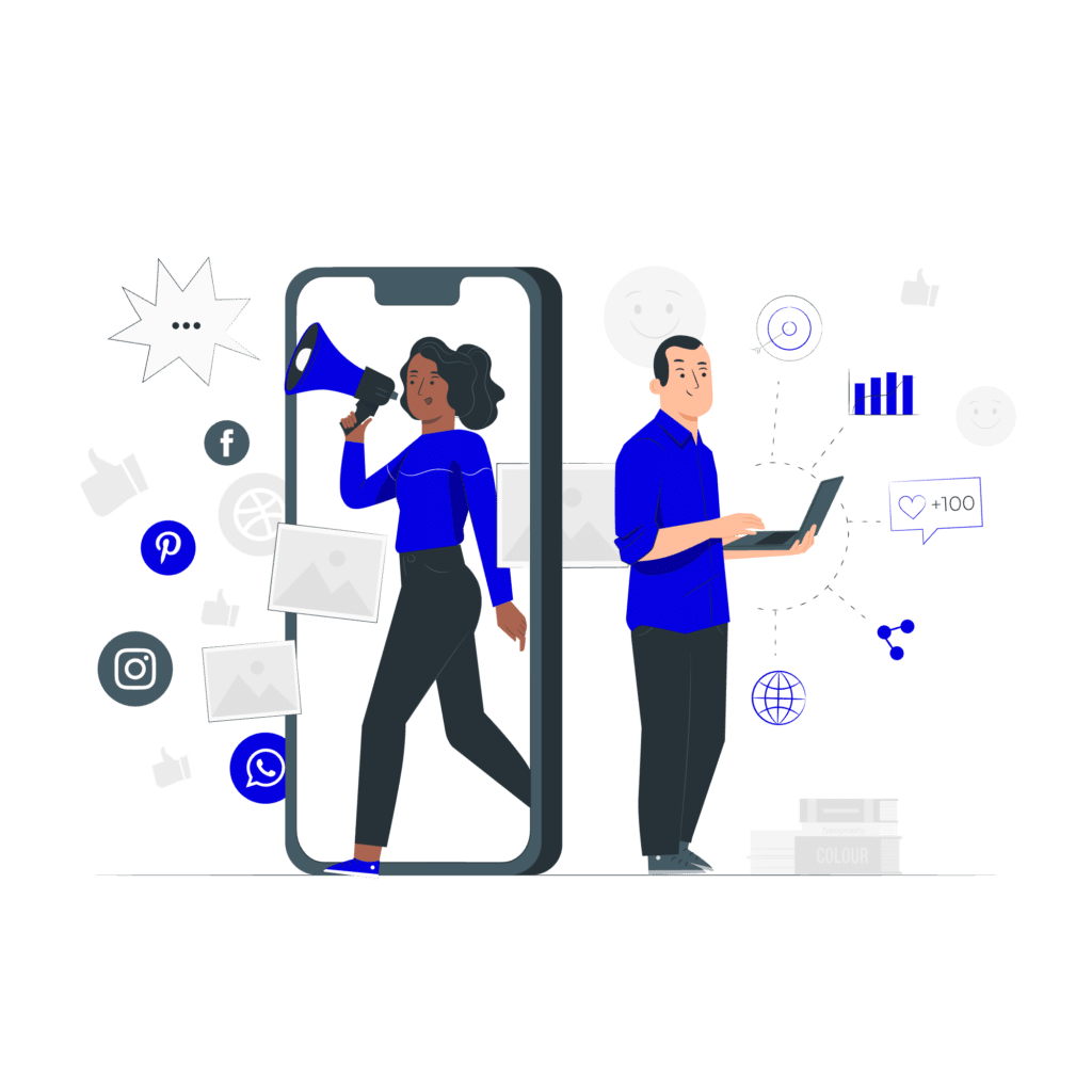 animated image of two people spreading social posts