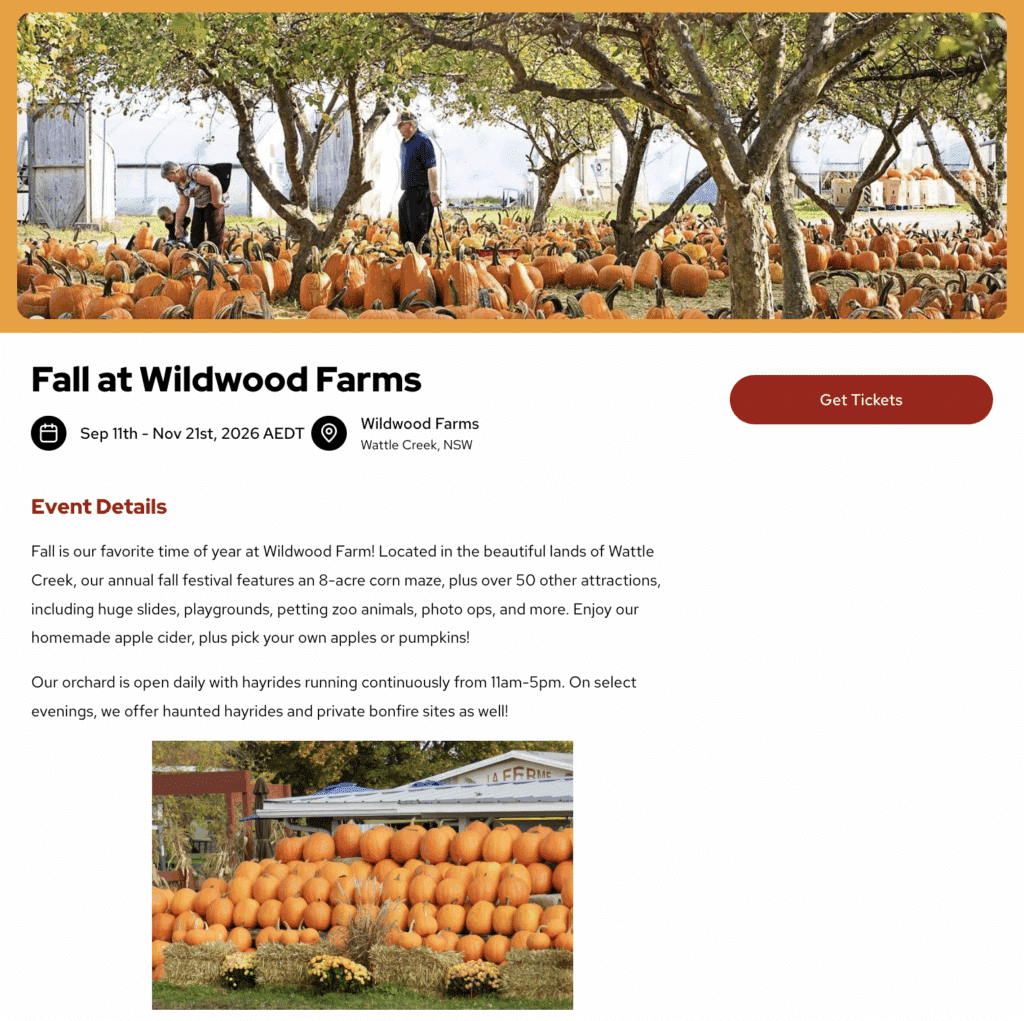 farm event ticketing page