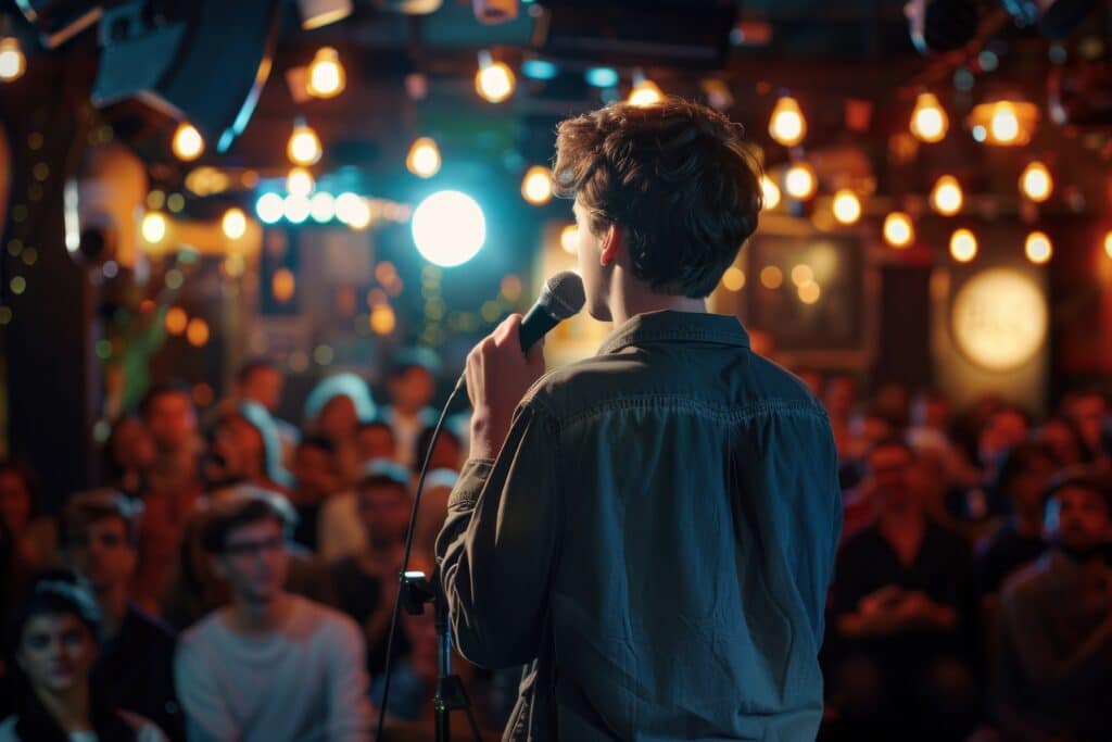 Student performing at a school talent showcase