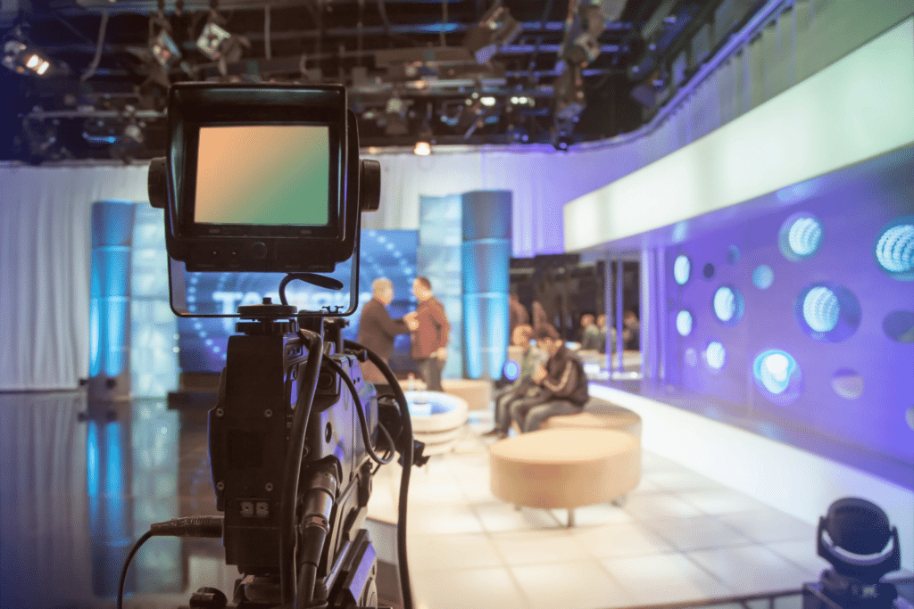 camera equipment on a local news set