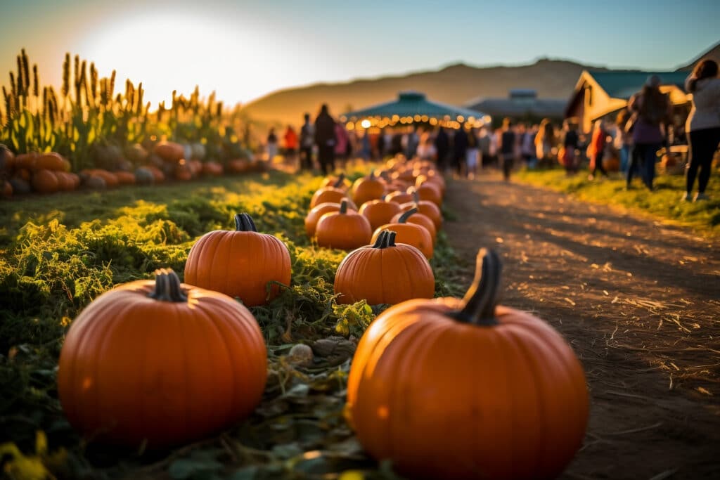 a row of pumpkins at a harvest festival