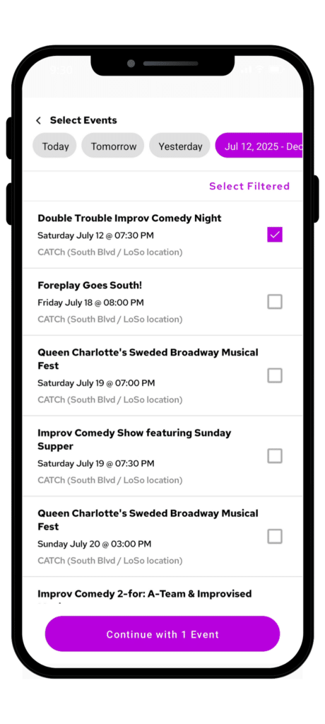 list of events on ticket scanner app