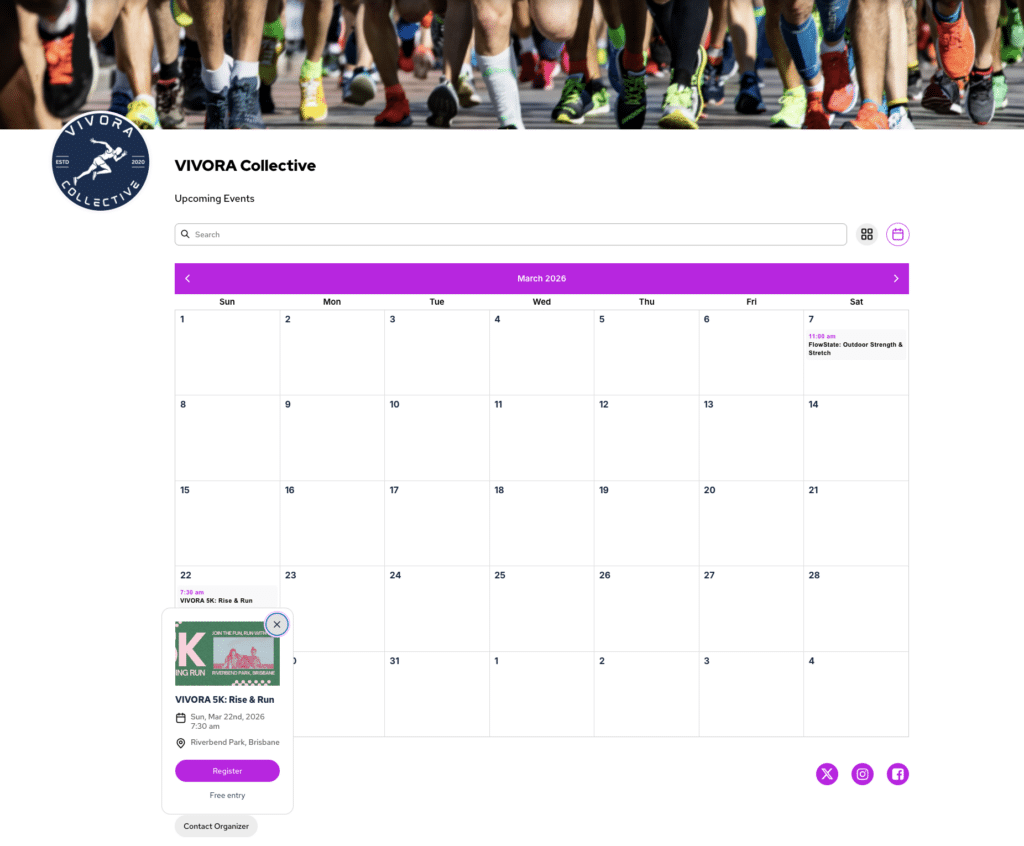 running club calendar of events on TicketLeap