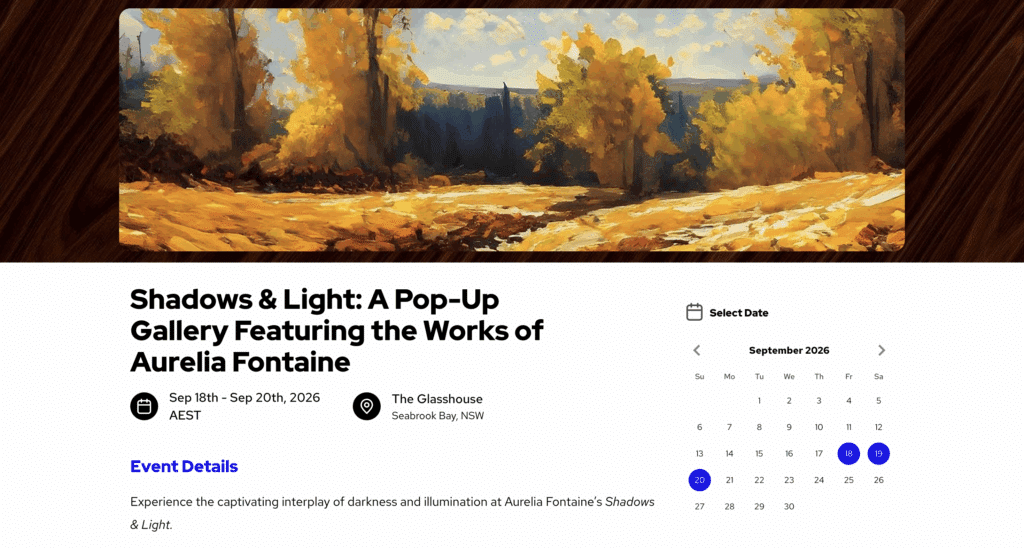 timed entry ticketing event page to an art gallery